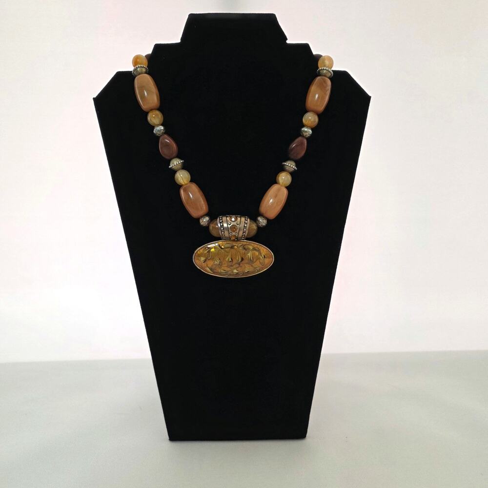 *Ethnic Earth-Tone Beaded Necklace | Tribal Statement Jewelry - Picture 2 of 5